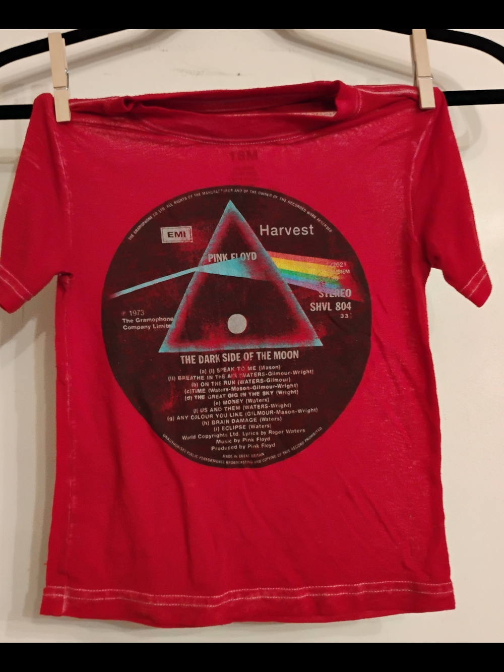 Pink Floyd Kids Red Graphic Tee with Prism Record Print